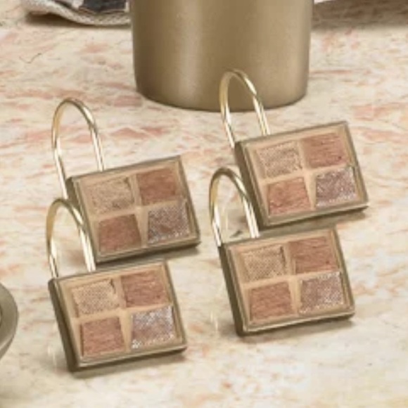 Mosaic Bathroom Set Curtain Hooks Soap Dispenser Toothbrush Holder 4 PC Set - Picture 13 of 15